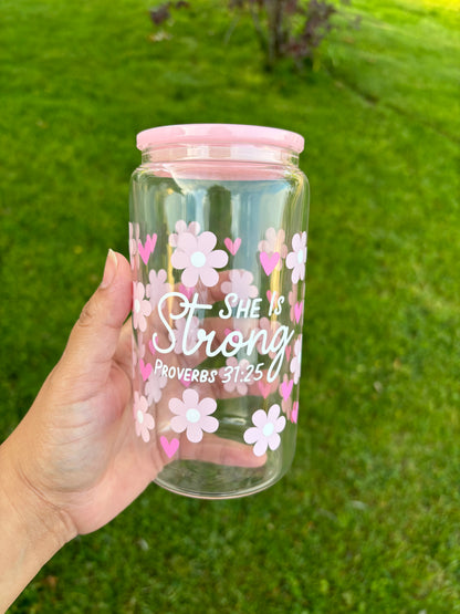She is Strong Glass Cup