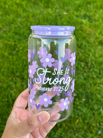 She is Strong Glass Cup